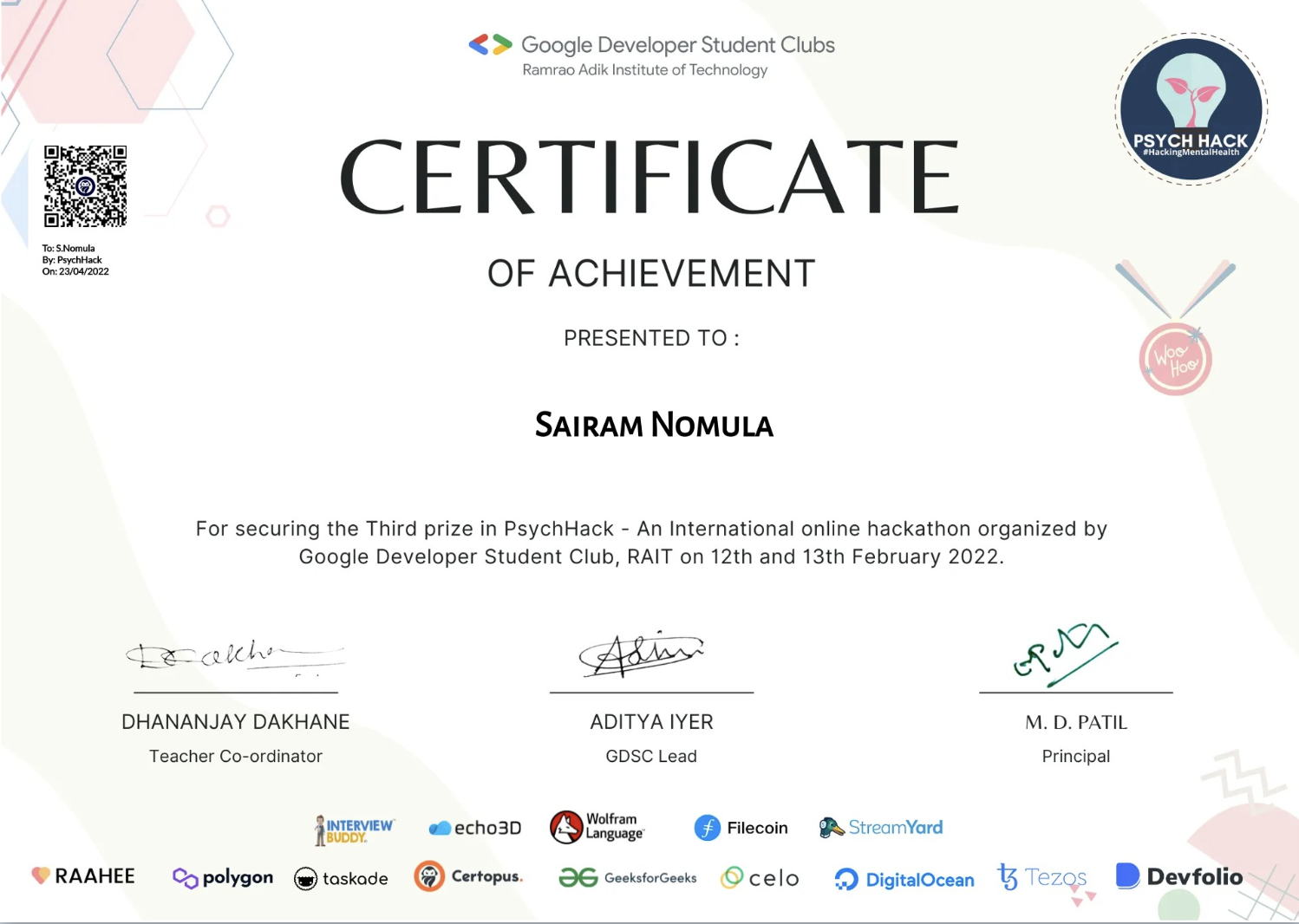 PsychHack Certificate
